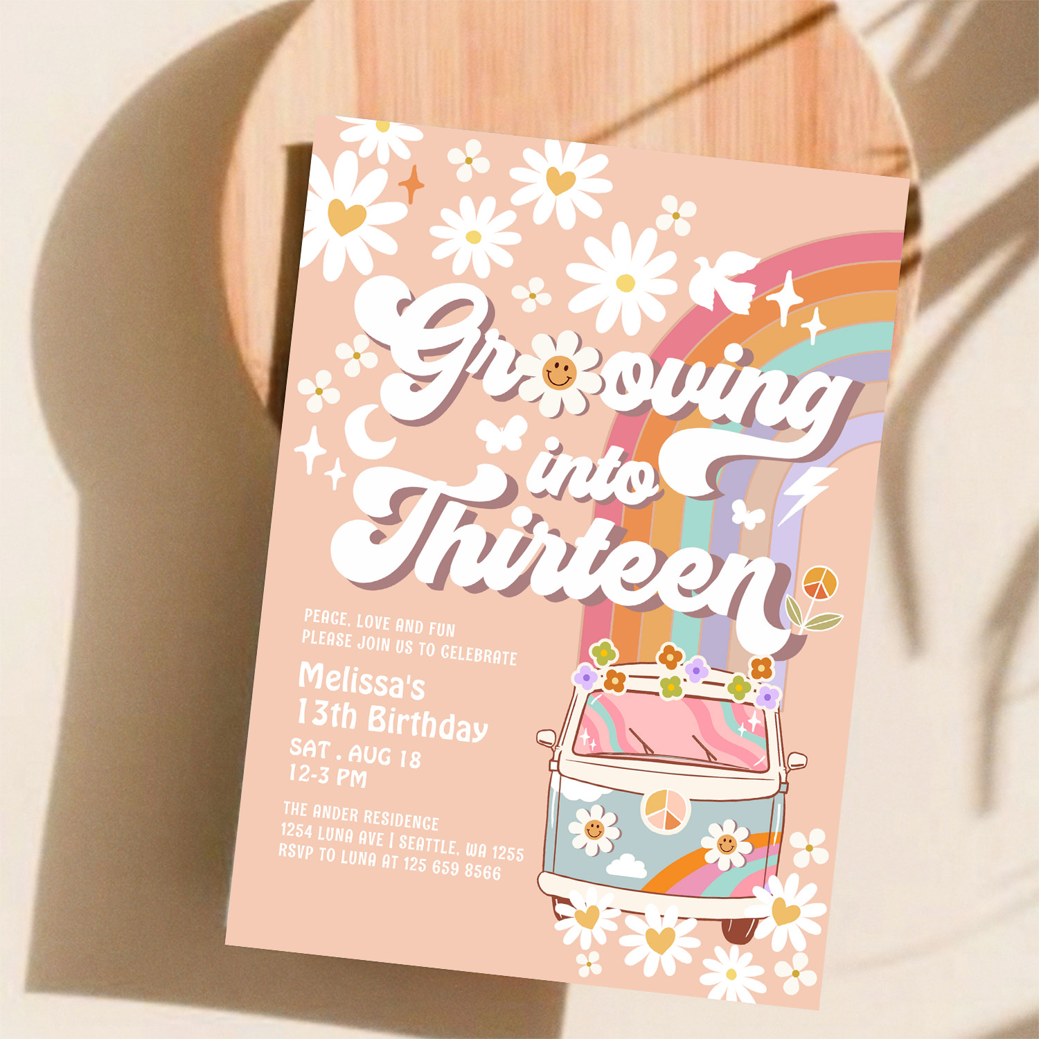 Grooving Into Thirteen Hippie 13th Birthday Invitation - Image 11