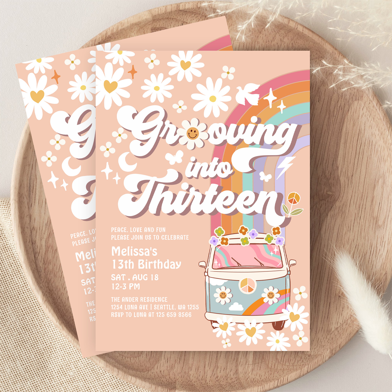 Grooving Into Thirteen Hippie 13th Birthday Invitation - Image 9