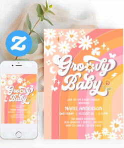 Groovy Baby Daisy Hippie 70S Retro Baby Shower Invitation