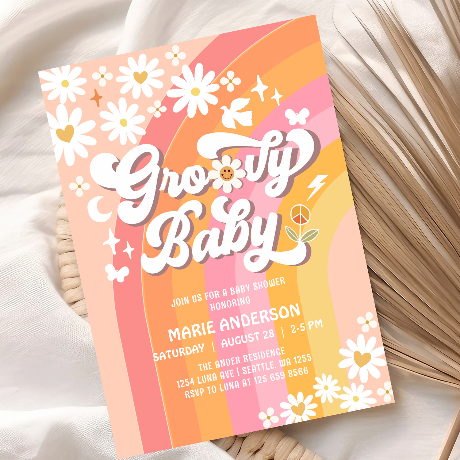 Groovy Baby Daisy Hippie 70S Retro Baby Shower Invitation - Image 10