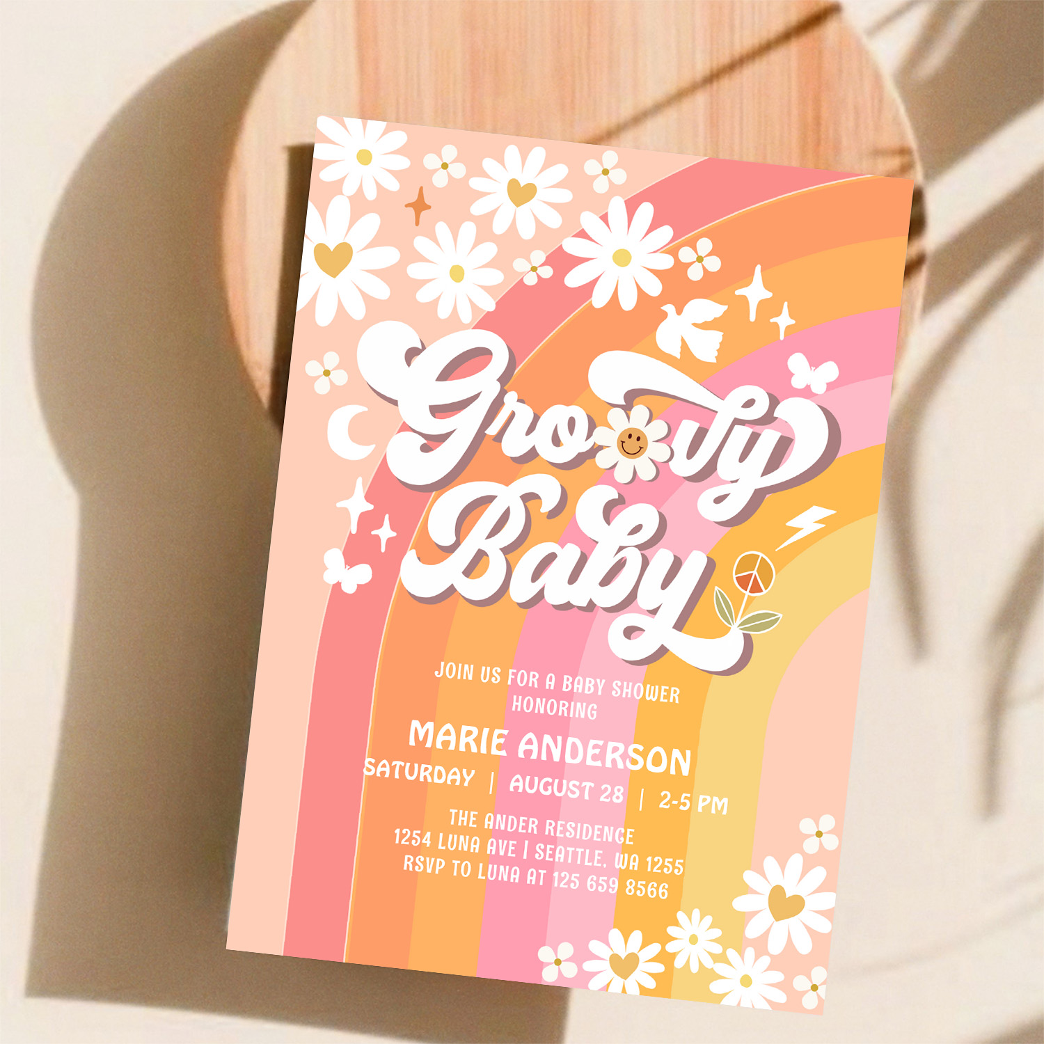 Groovy Baby Daisy Hippie 70S Retro Baby Shower Invitation - Image 11