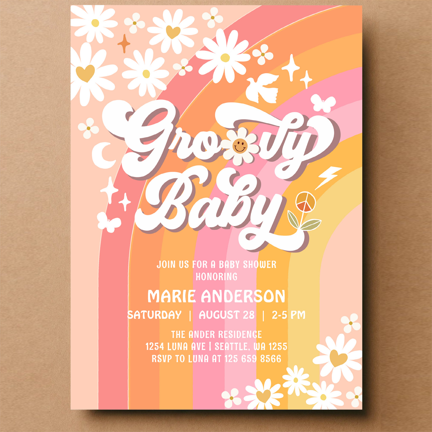 Groovy Baby Daisy Hippie 70S Retro Baby Shower Invitation - Image 14