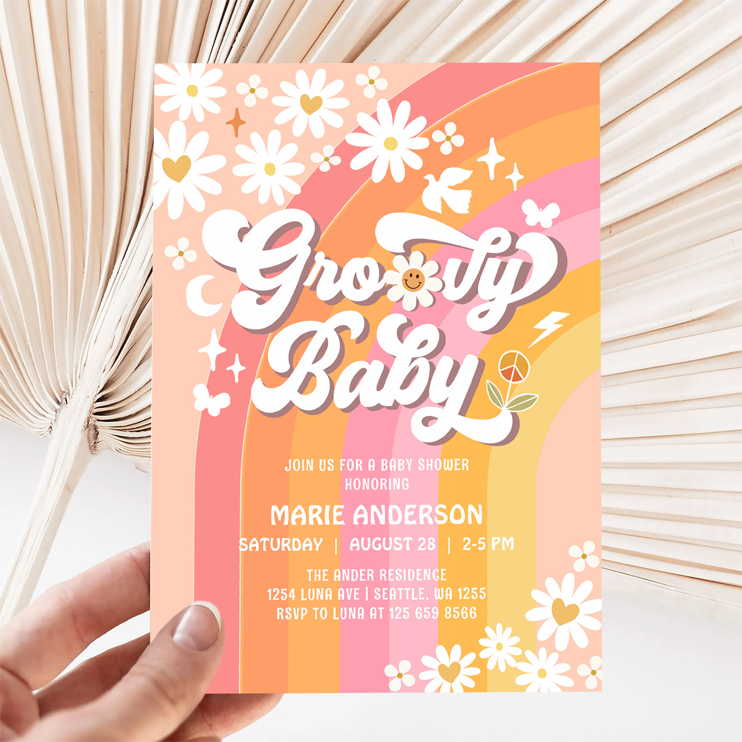 Groovy Baby Daisy Hippie 70S Retro Baby Shower Invitation - Image 5