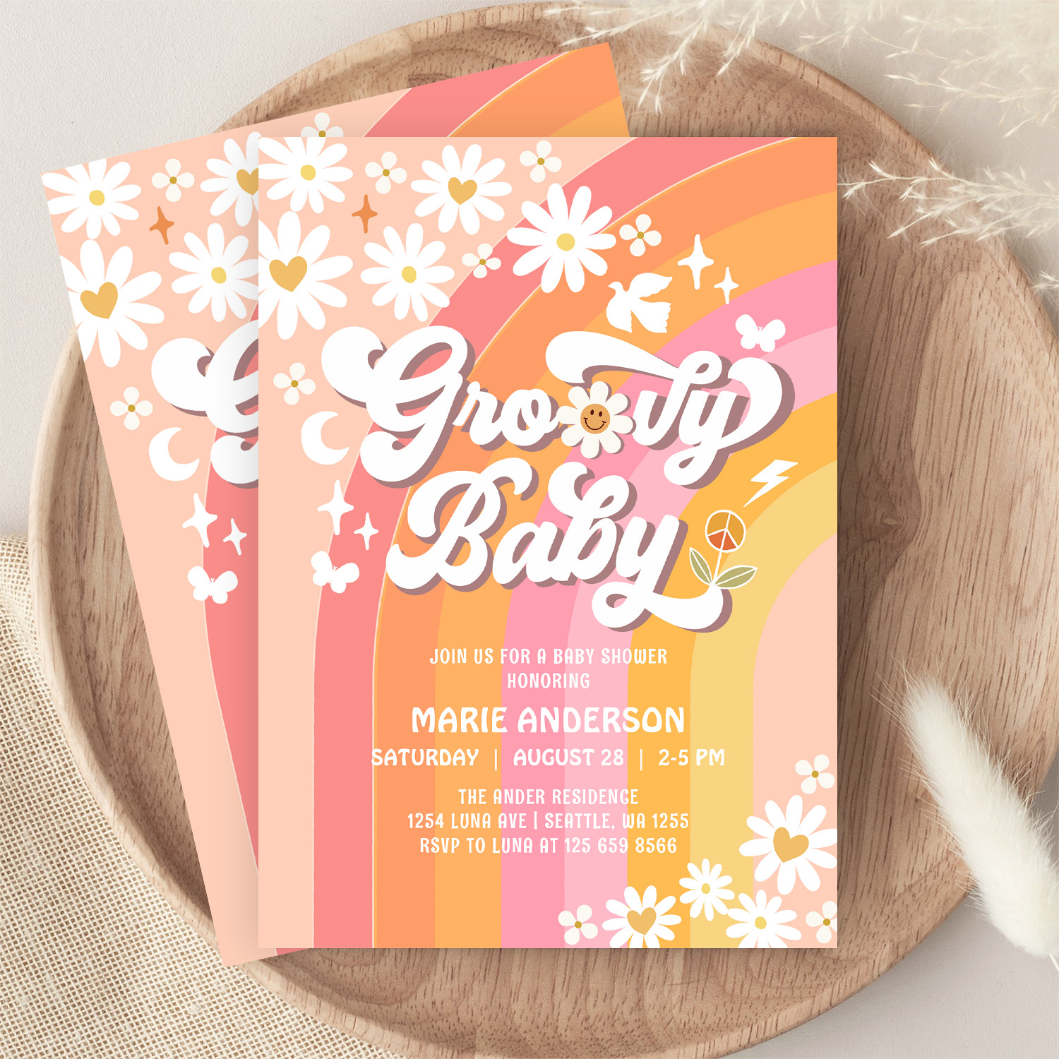 Groovy Baby Daisy Hippie 70S Retro Baby Shower Invitation - Image 9