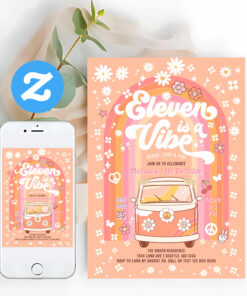 Groovy Eleven Is A Vibe Van Bus 11th Birthday Invitation