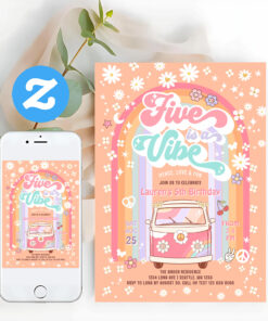 Groovy Five Is A Vibe Daisy 5th Birthday Invitation