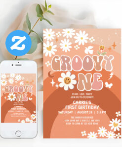 Groovy One Daisy Hippie 70S Retro 1st Birthday Invitation