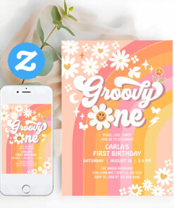 Groovy One Daisy Hippie 70S Retro 1st Birthday Invitation