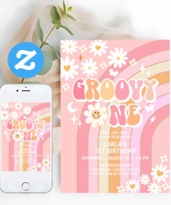 Groovy One Hippie 70S Retro 1st Birthday Invitation