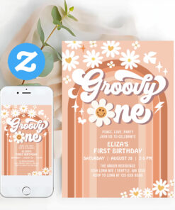 Groovy One Hippie 70S Retro 1st Birthday Invitation