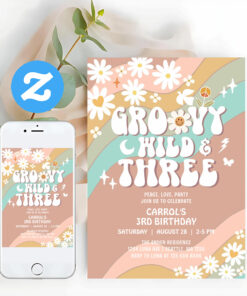 Groovy Young Wild And Three 3rd Birthday Invitation
