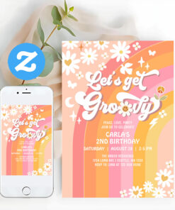 Lets Get Groovy Daisy Hippie Birthday Invitation