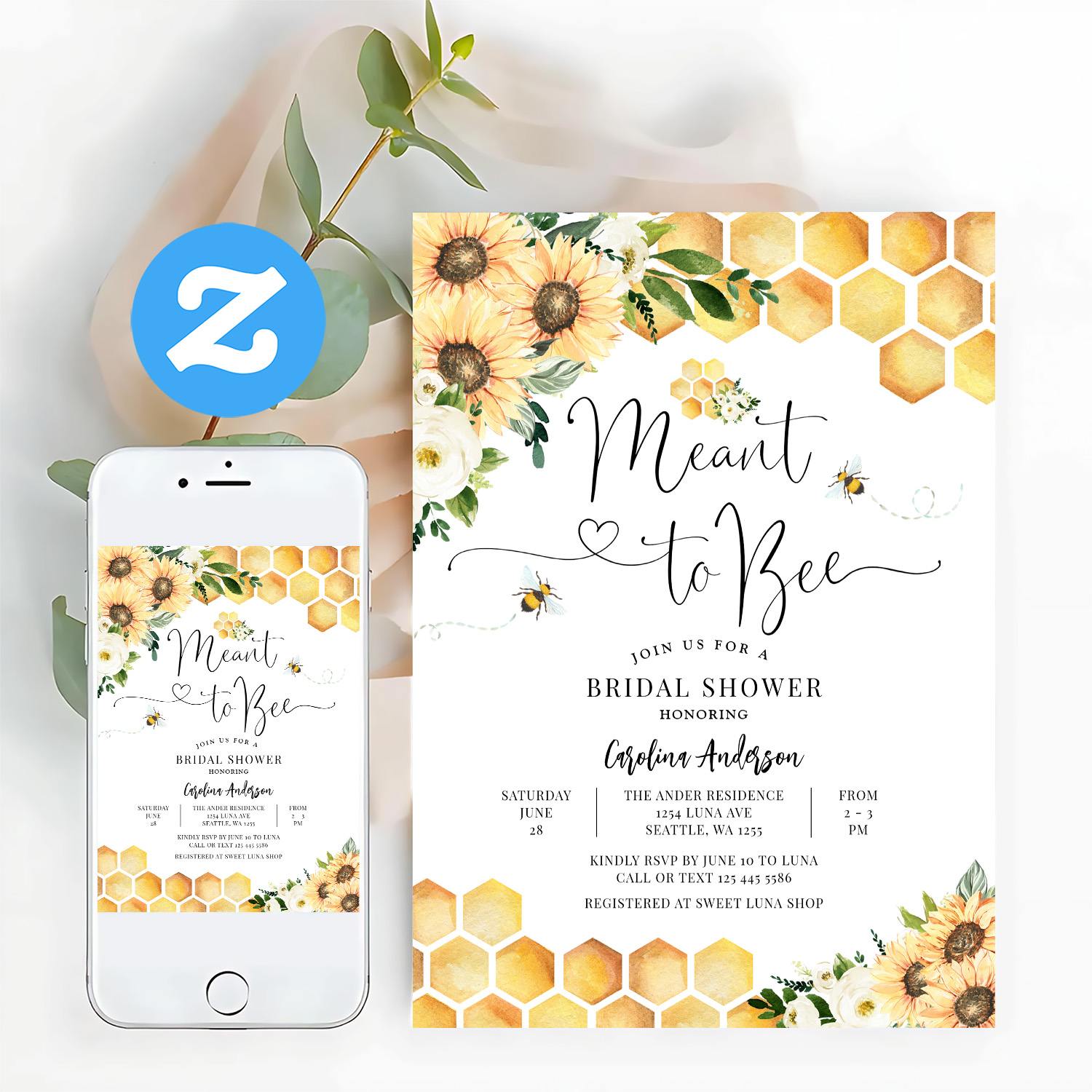 Meant To Bee Rustic Bridal Wedding Couple Shower Invitation