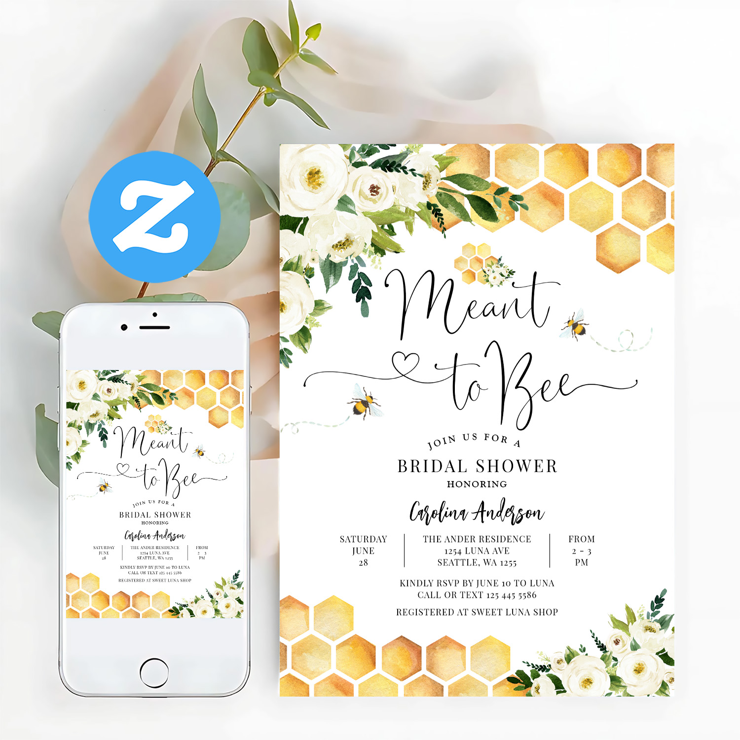 Meant To Bee Rustic Bridal Wedding Couple Shower Invitation