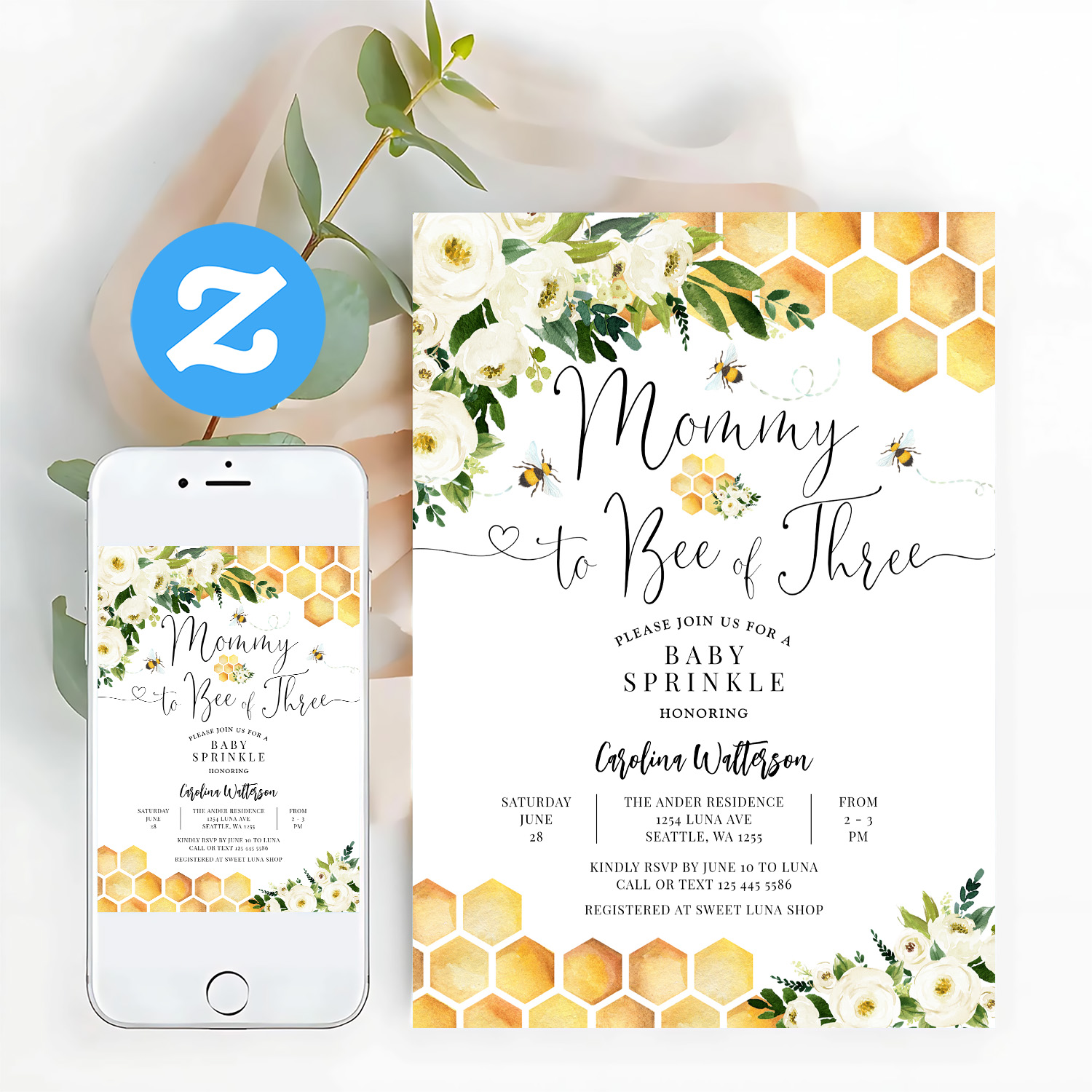 Mommy To Bee Of Three Baby Sprinkle Shower Invitation