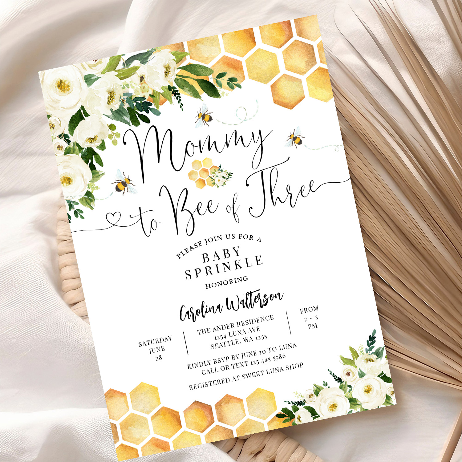 Mommy To Bee Of Three Baby Sprinkle Shower Invitation - Image 10