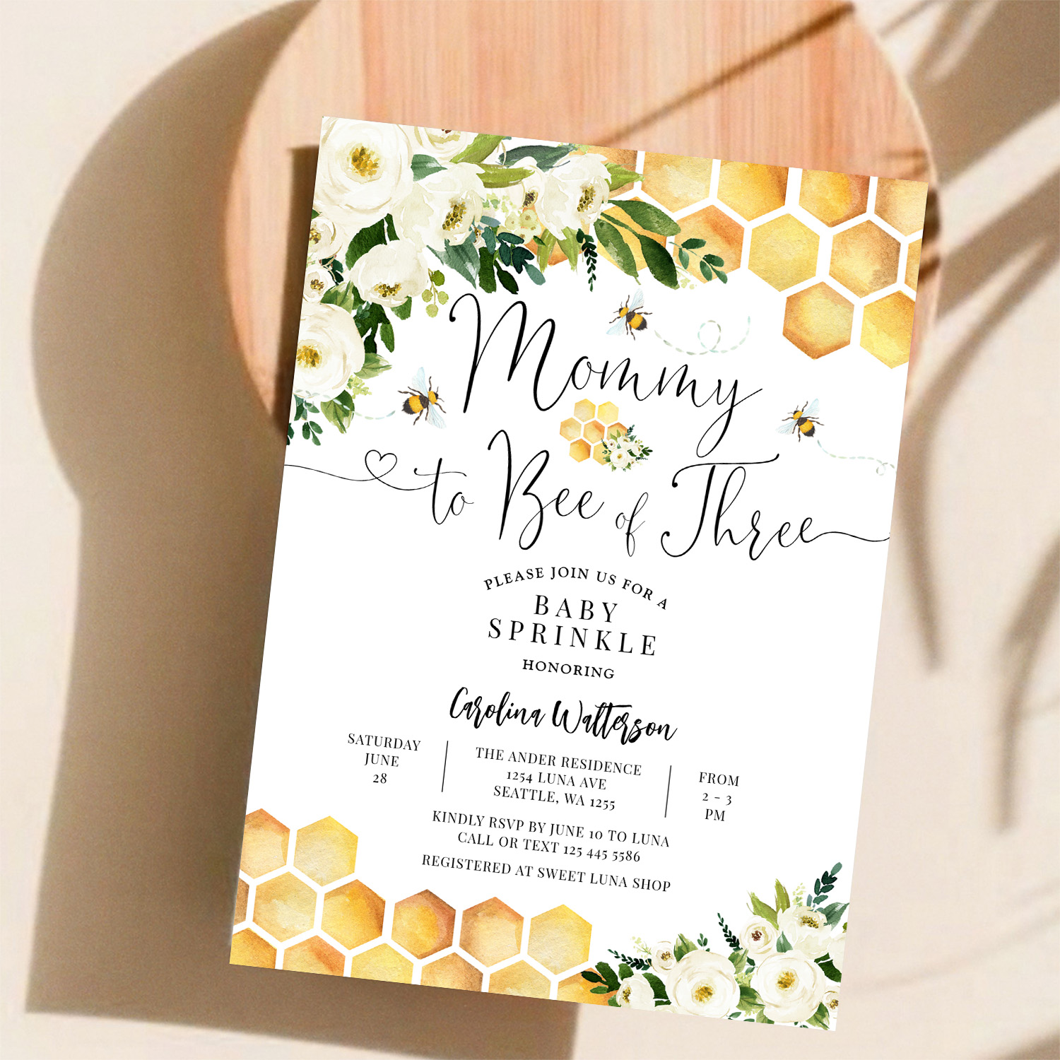Mommy To Bee Of Three Baby Sprinkle Shower Invitation - Image 11