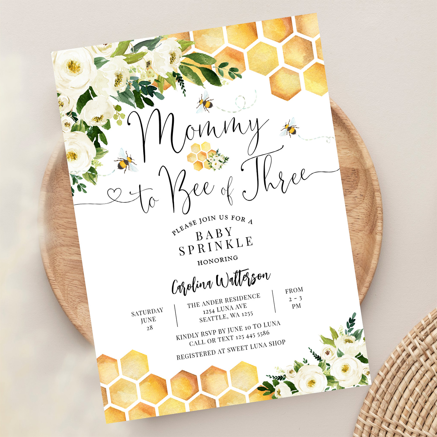 Mommy To Bee Of Three Baby Sprinkle Shower Invitation - Image 13