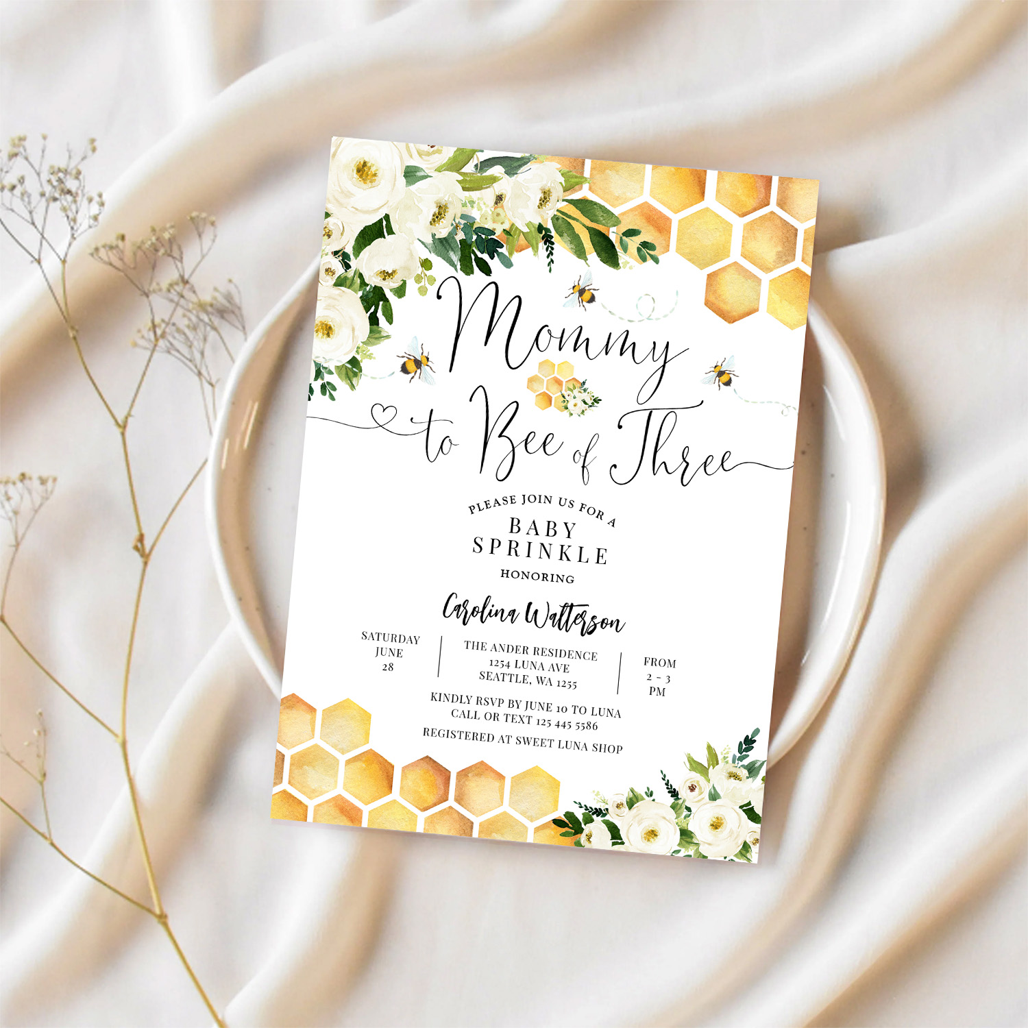 Mommy To Bee Of Three Baby Sprinkle Shower Invitation - Image 2