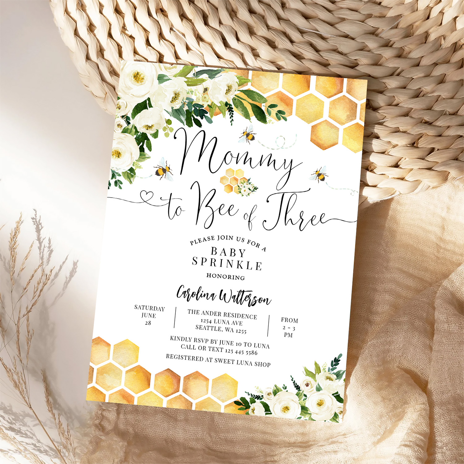 Mommy To Bee Of Three Baby Sprinkle Shower Invitation - Image 4