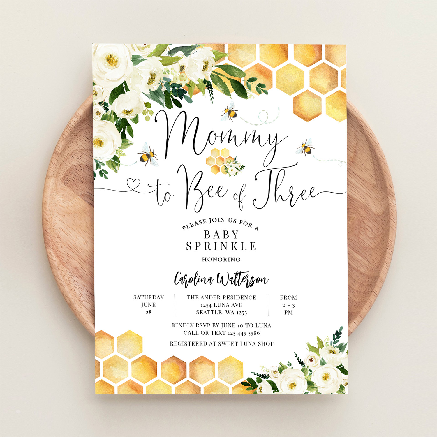 Mommy To Bee Of Three Baby Sprinkle Shower Invitation - Image 7