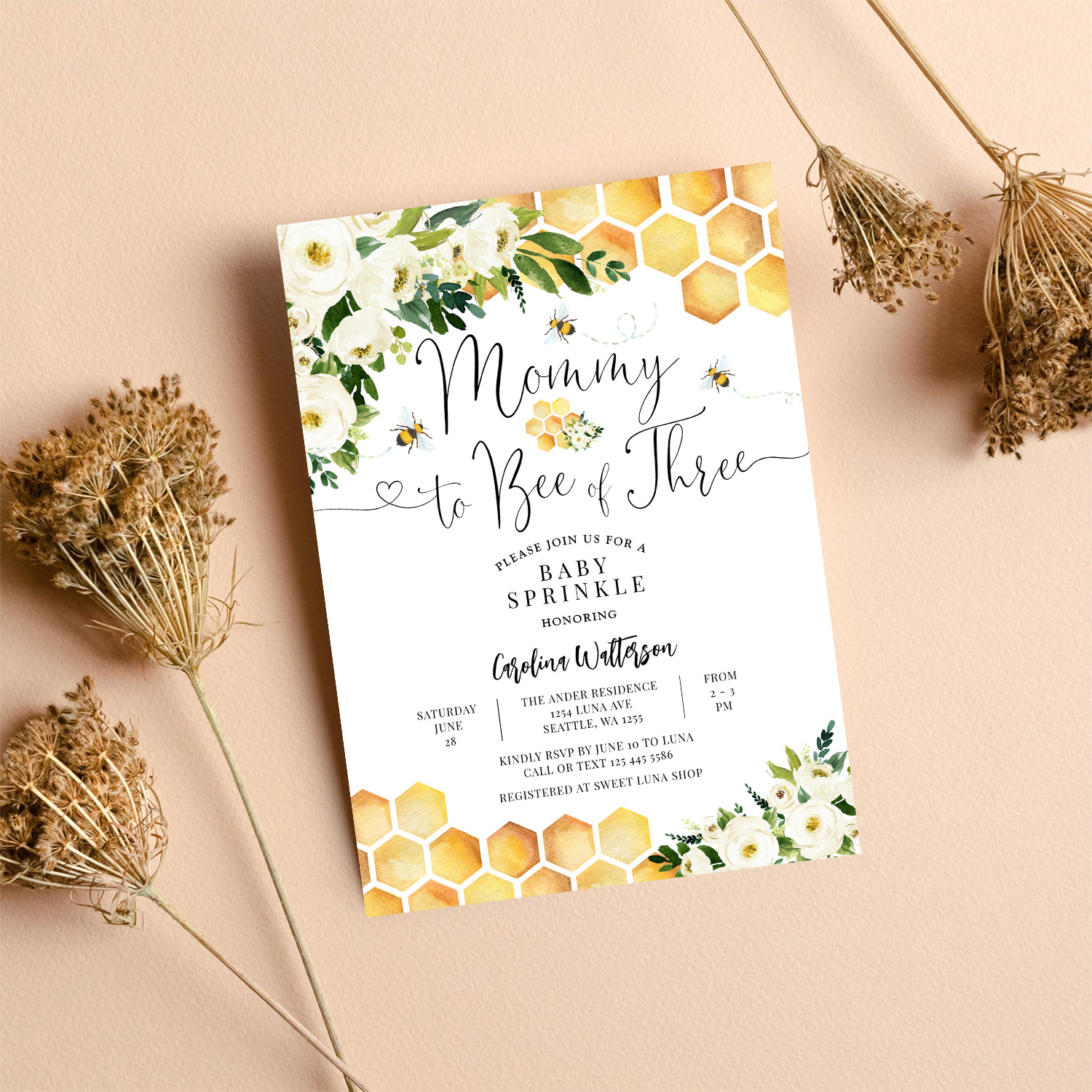 Mommy To Bee Of Three Baby Sprinkle Shower Invitation - Image 8
