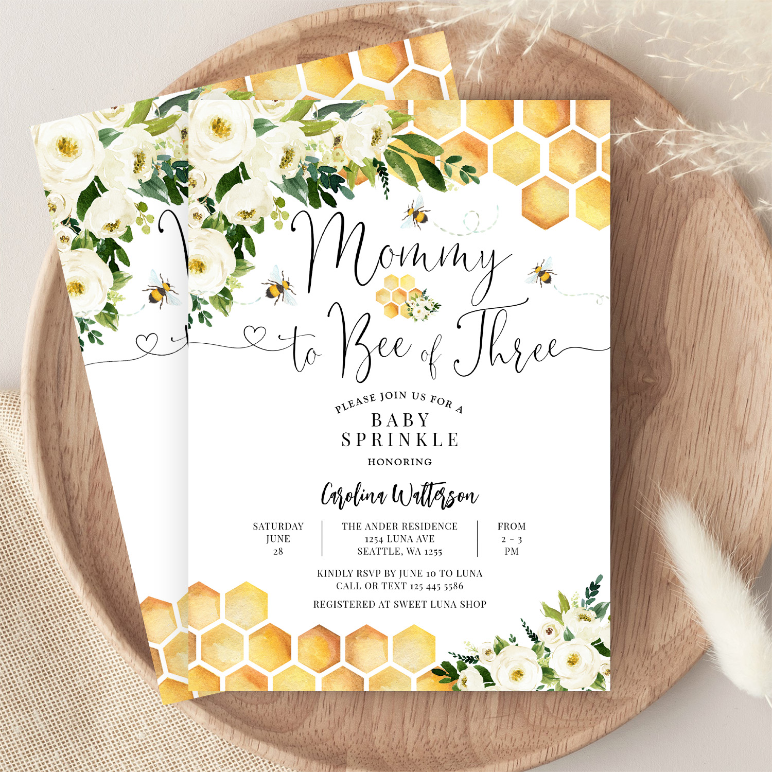 Mommy To Bee Of Three Baby Sprinkle Shower Invitation - Image 9