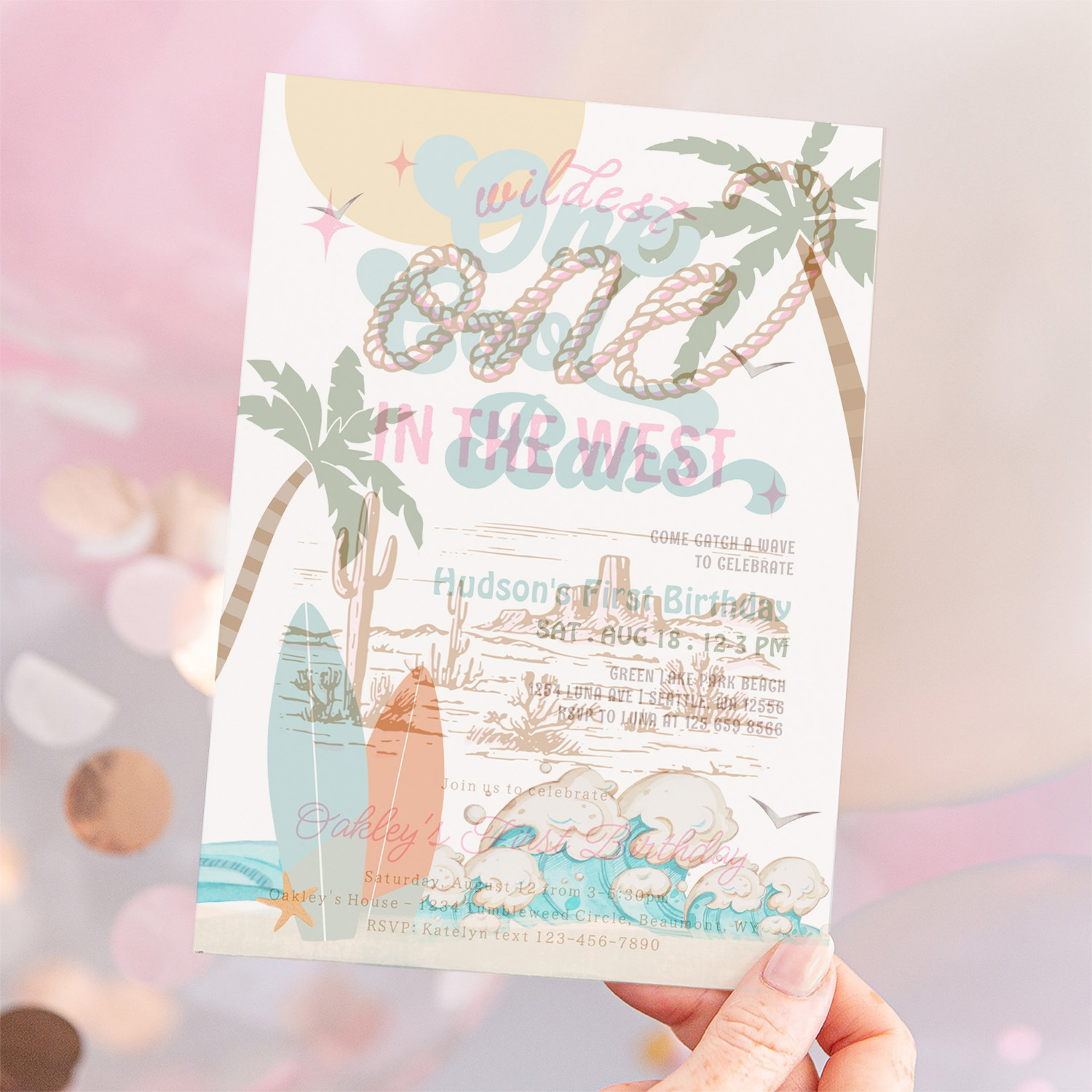 One Cool Babe Surfing Boy 1st Birthday Beach Party Invitation - Image 12