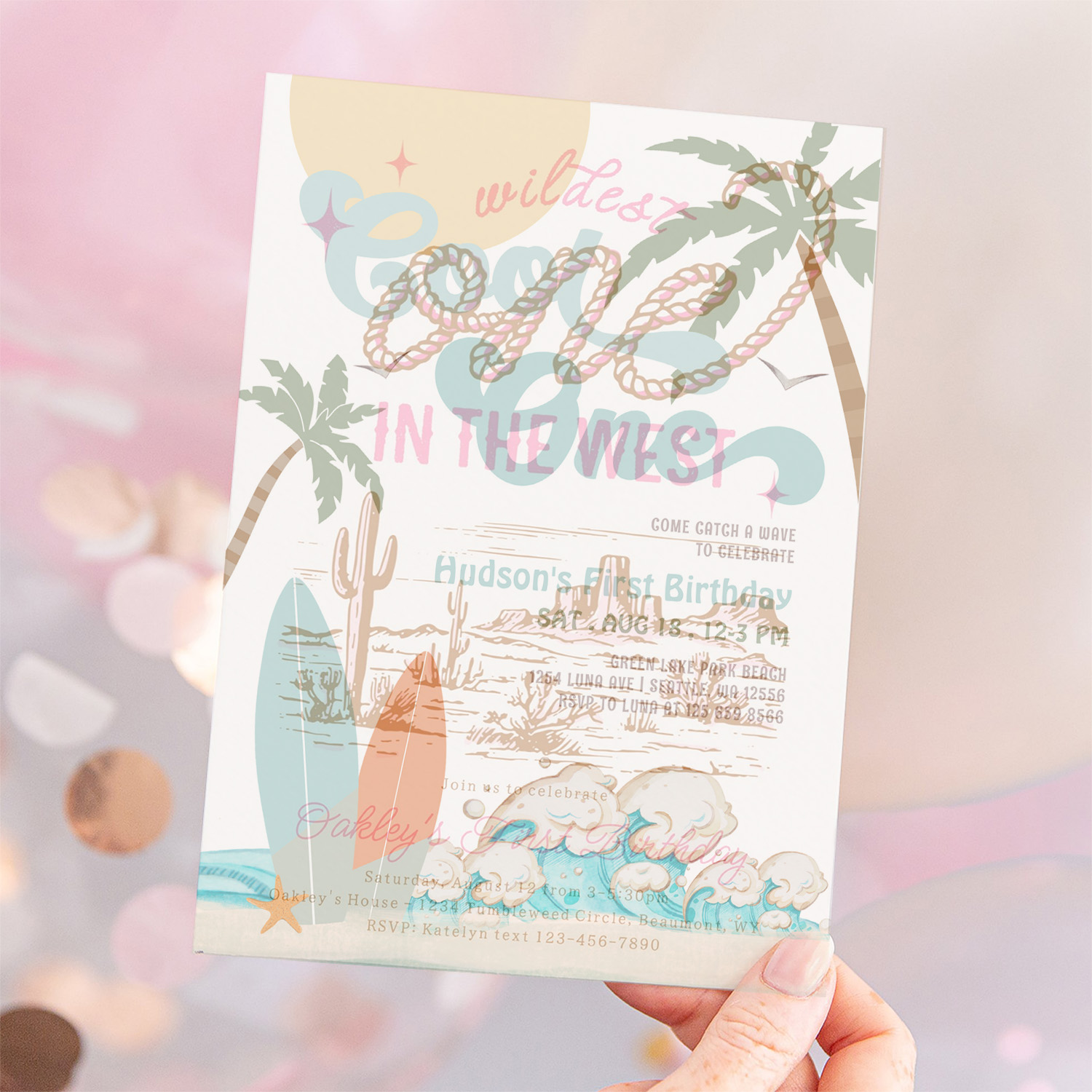 One Cool Surfing Boy 1st Birthday Beach Party Invitation - Image 12