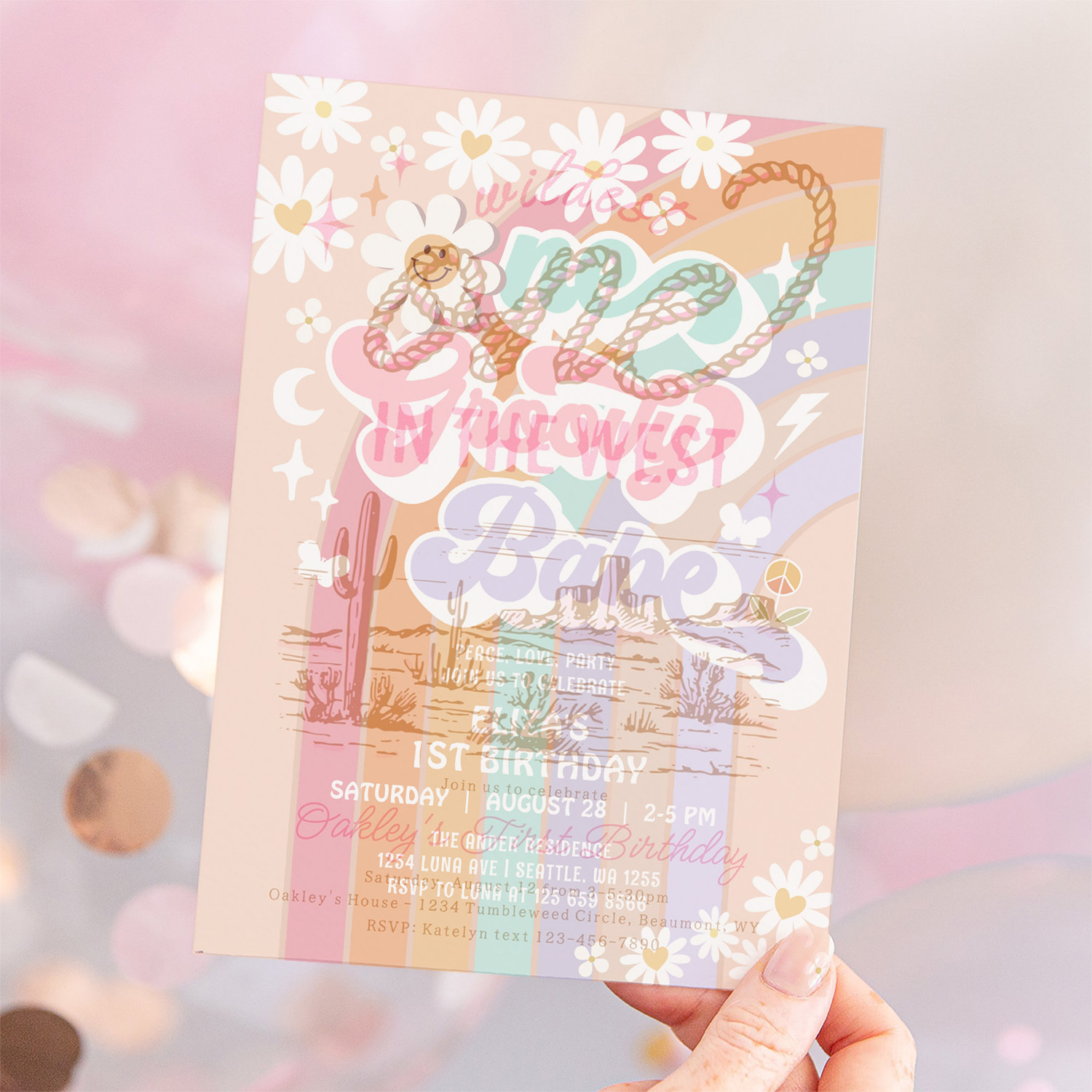 One Groovy Babe 1st Daisy Rainbow Birthday Invitation - Image 12