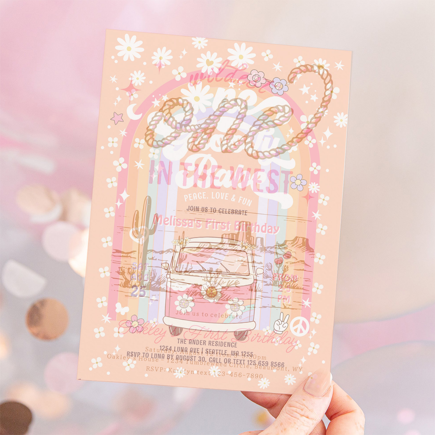 One Groovy Babe Daisy Groovy Van 1st Birthday Invitation - Image 12