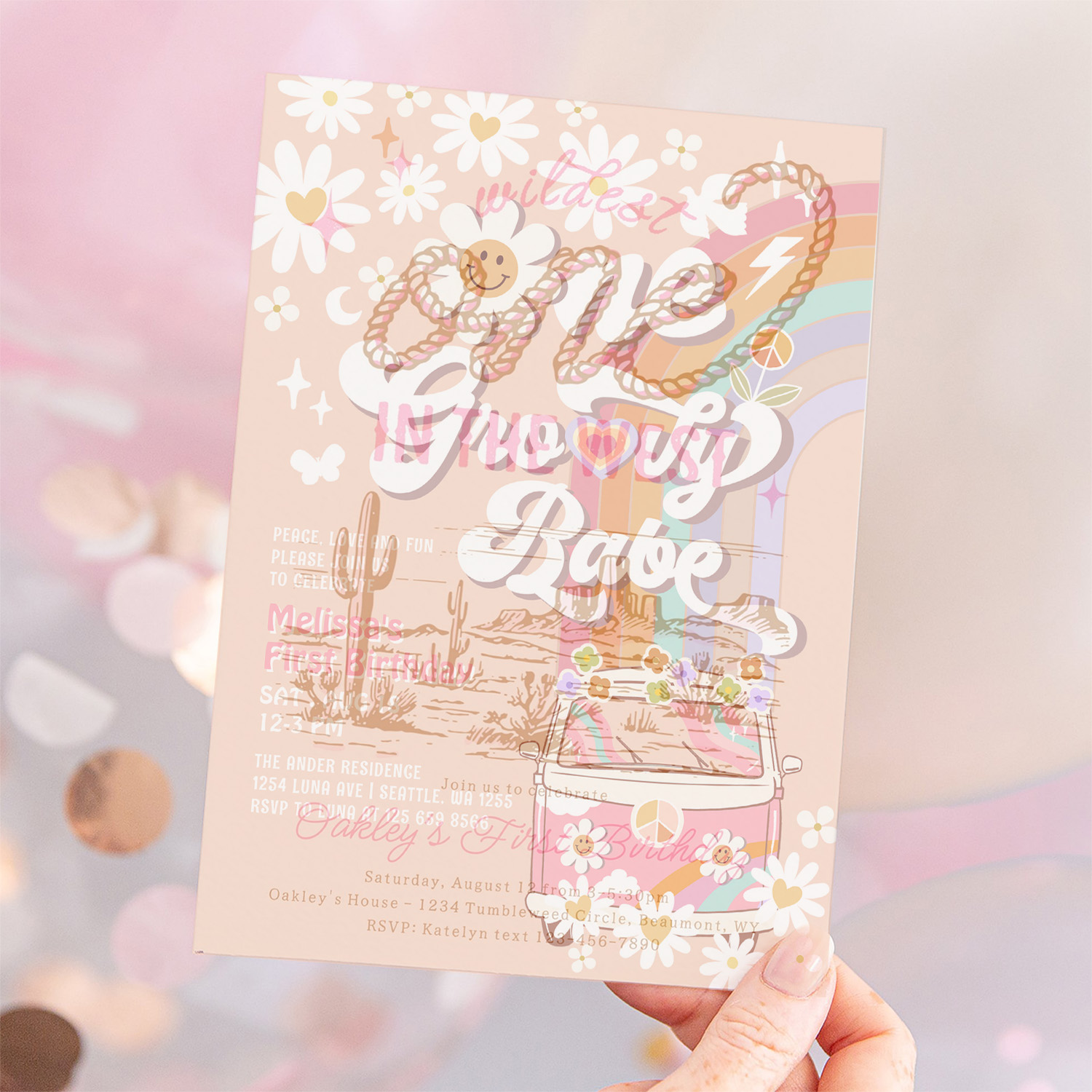 One Groovy Babe Daisy Rainbow 1st Birthday Invitation - Image 12