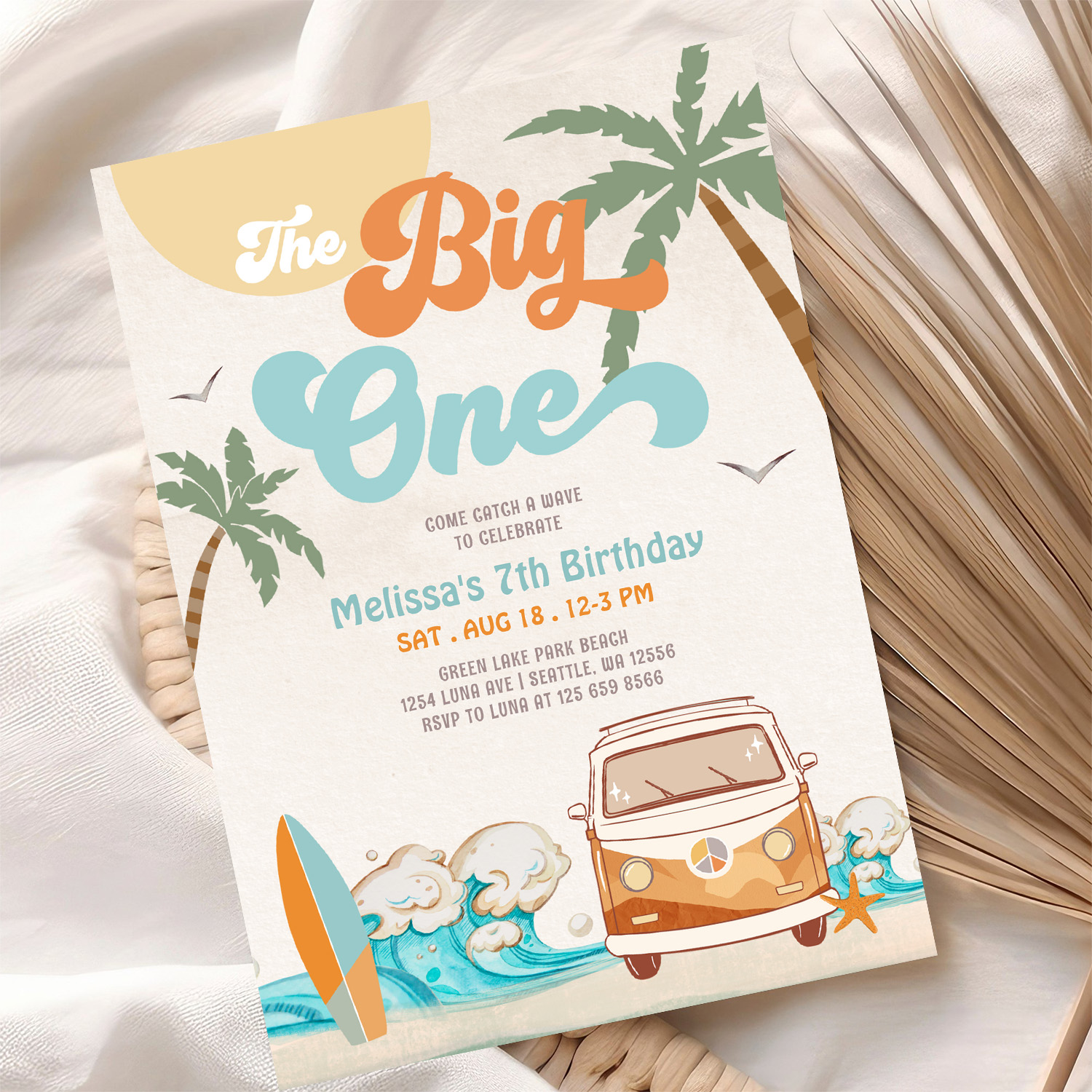 Orange Blue Boy The Big One Surf 1st Birthday Invitation - Image 10