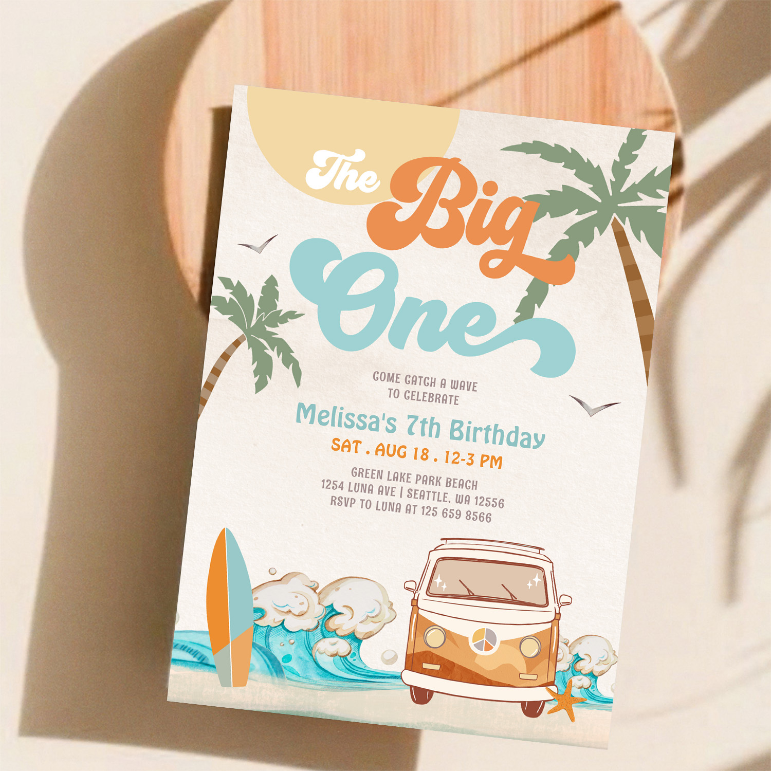 Orange Blue Boy The Big One Surf 1st Birthday Invitation - Image 11
