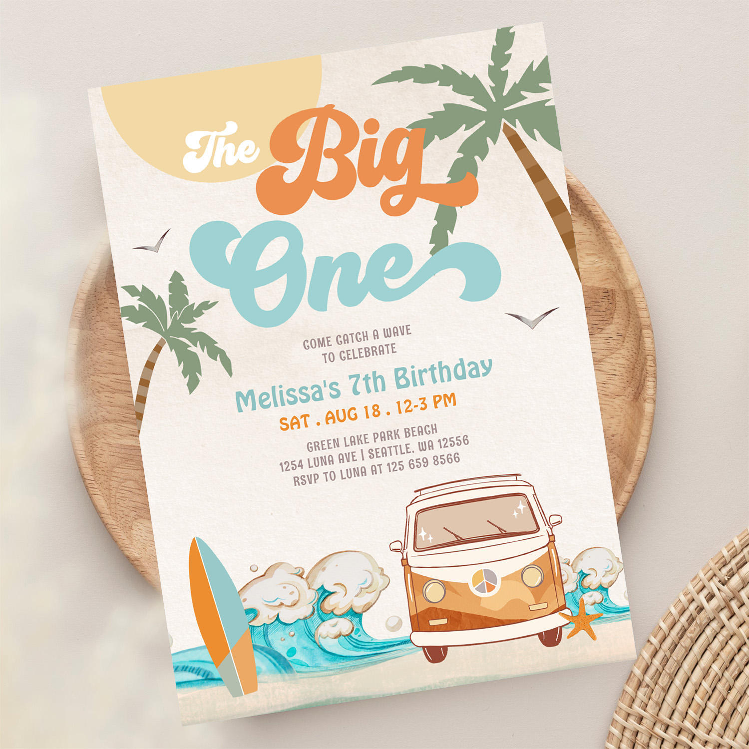 Orange Blue Boy The Big One Surf 1st Birthday Invitation - Image 13