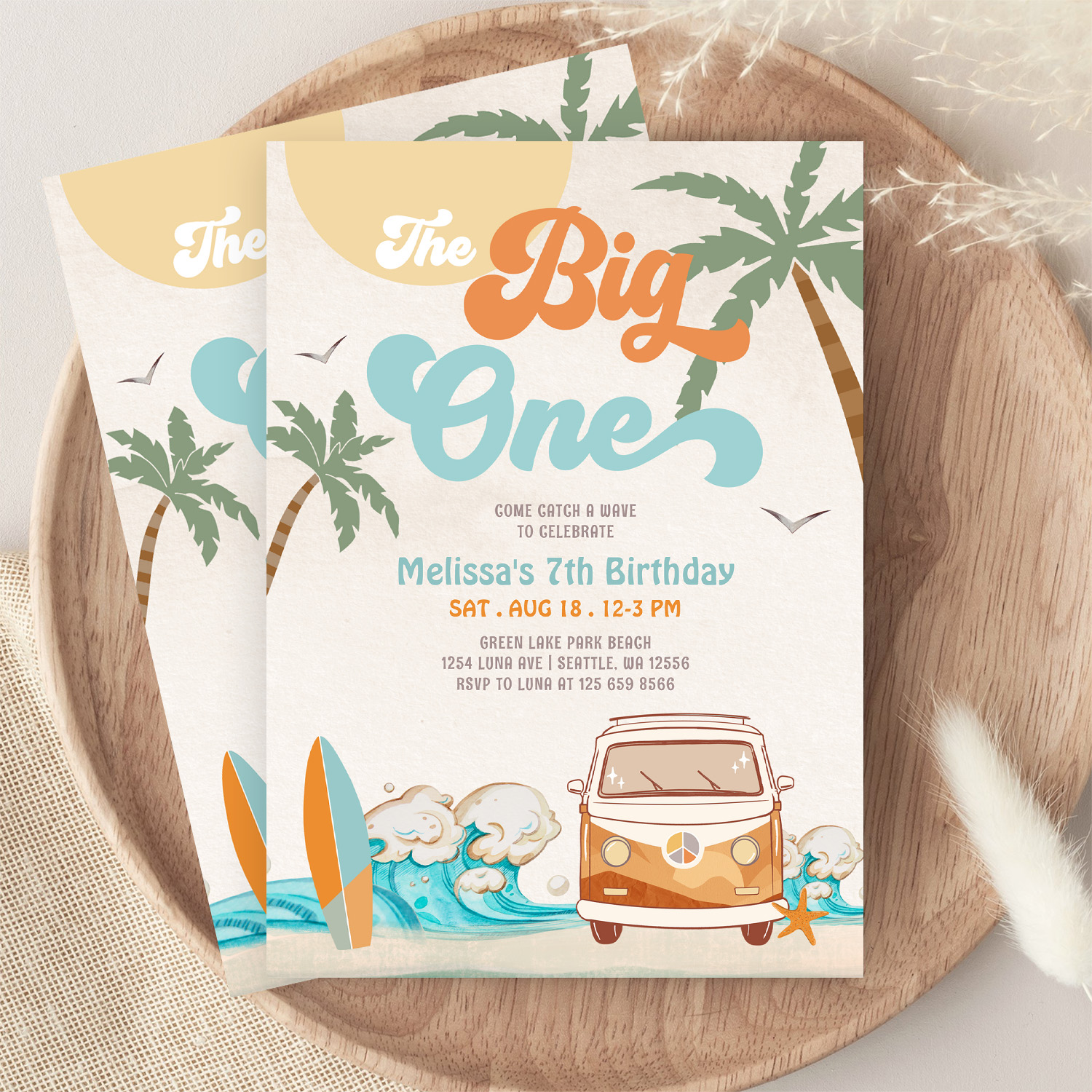 Orange Blue Boy The Big One Surf 1st Birthday Invitation - Image 9