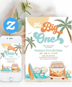 Orange Blue Boy The Big One Surf 1st Birthday Invitation