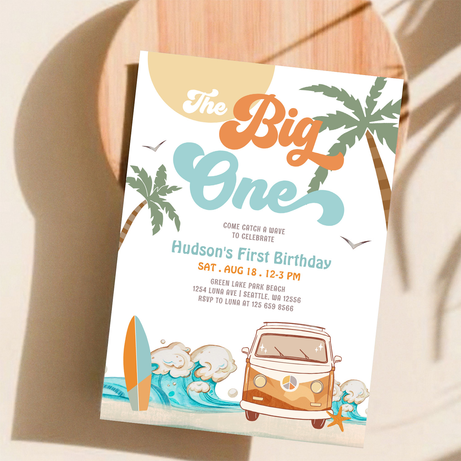 Orange Blue Boy The Big One Surf 1st Birthday Invitation - Image 11