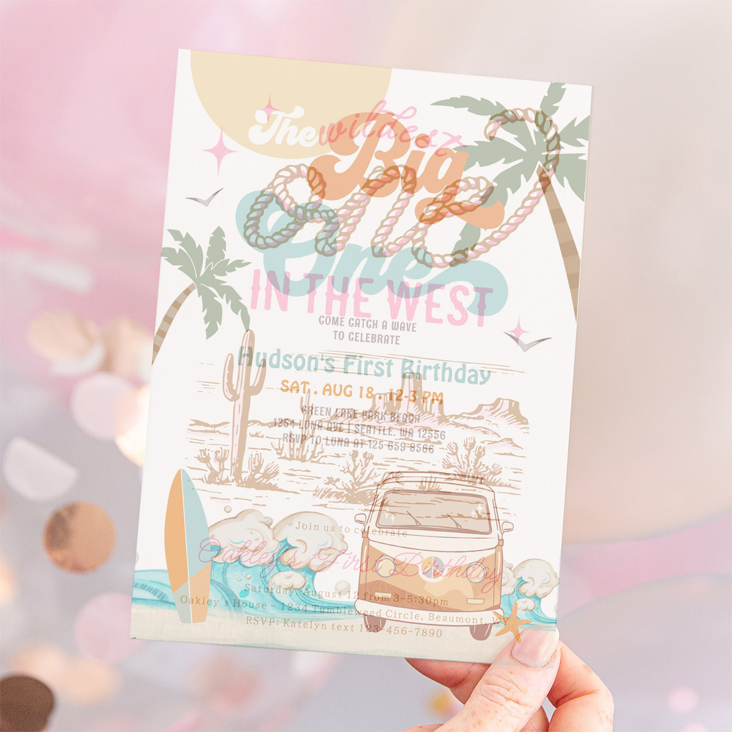 Orange Blue Boy The Big One Surf 1st Birthday Invitation - Image 12