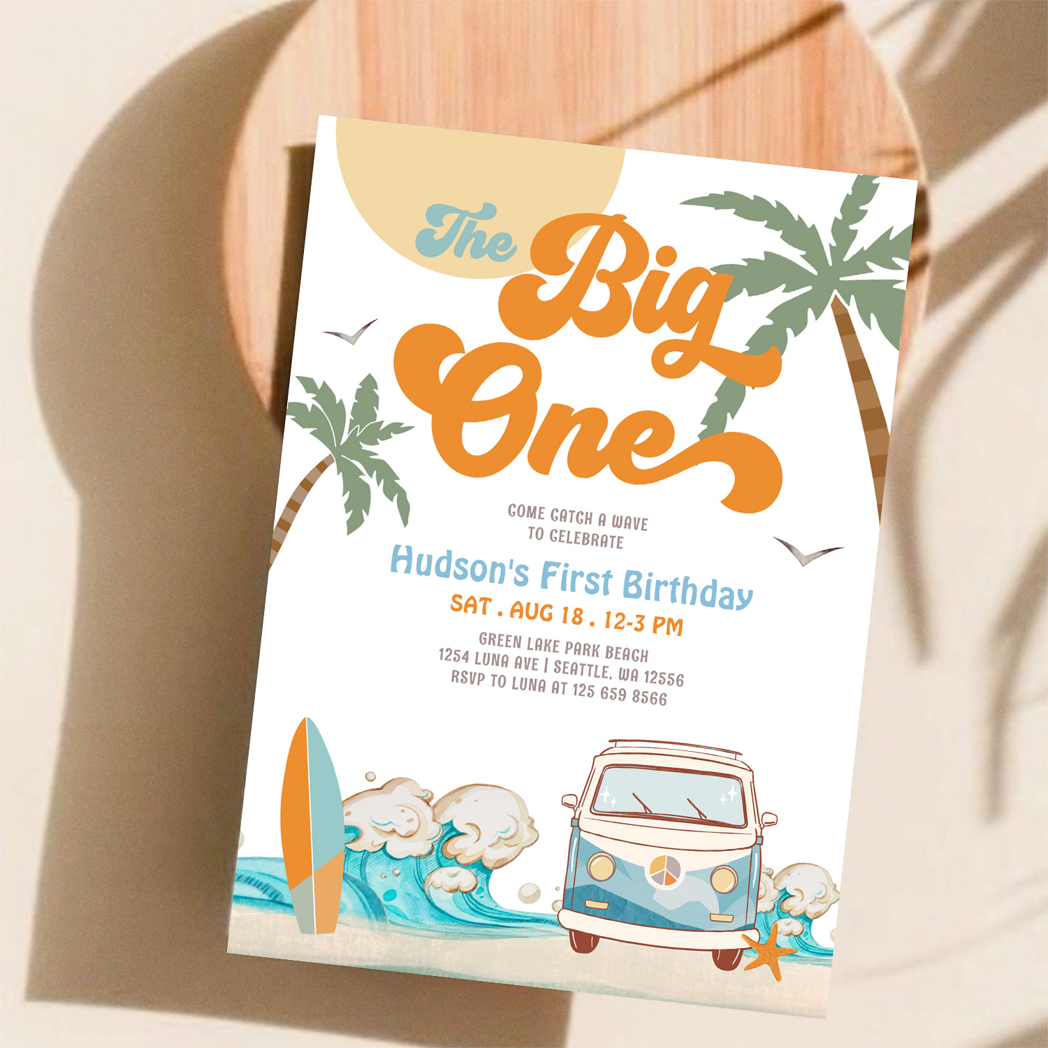 Orange Blue Boy The Big One Surf 1st Birthday Invitation - Image 11