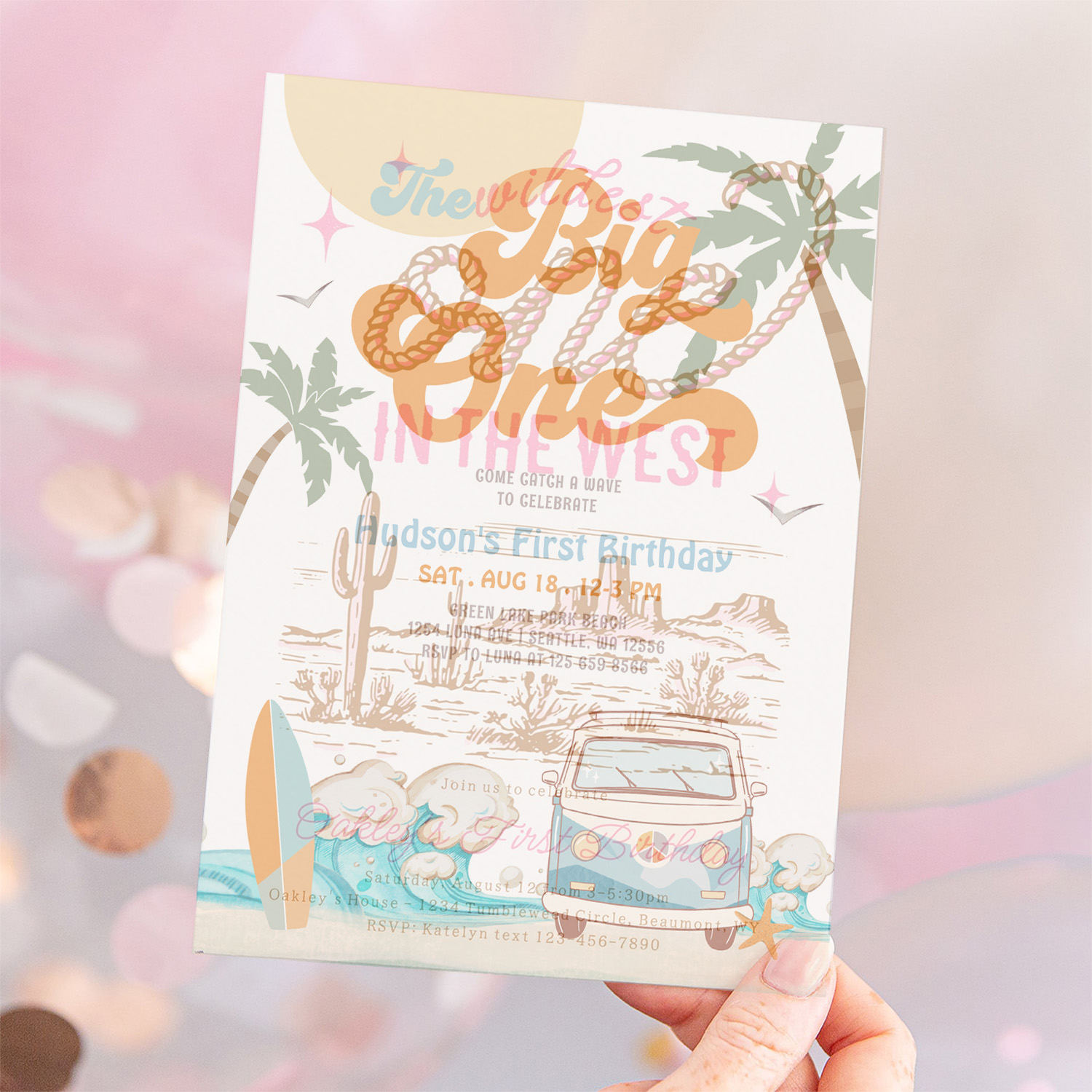 Orange Blue Boy The Big One Surf 1st Birthday Invitation - Image 12