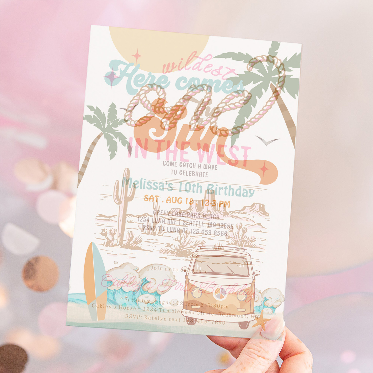 Orange Blue Here Comes The Sun Boy Birthday Party Invitation - Image 12