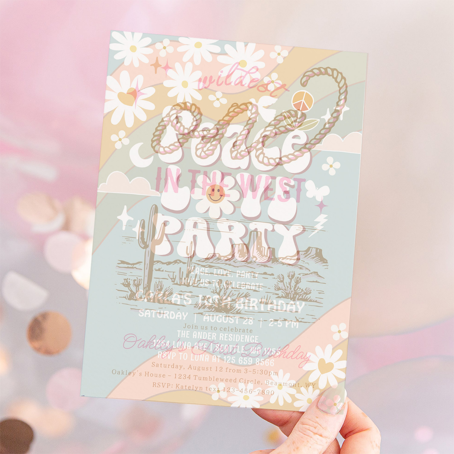 Peace Love Party Daisy Hippie 70S Birthday Invitation - Image 12