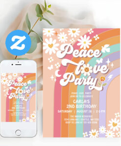 Peace Love Party Groovy Invite Hippie Birthday
