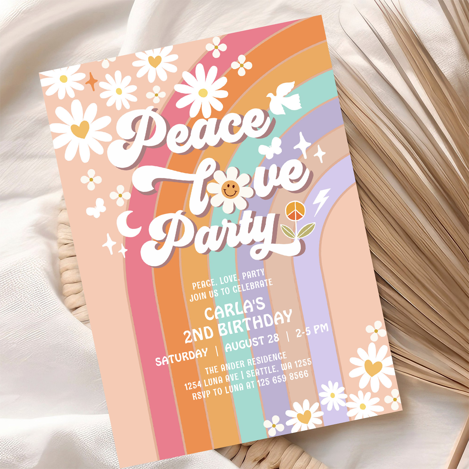 Peace Love Party Groovy Invite Hippie Birthday - Image 10