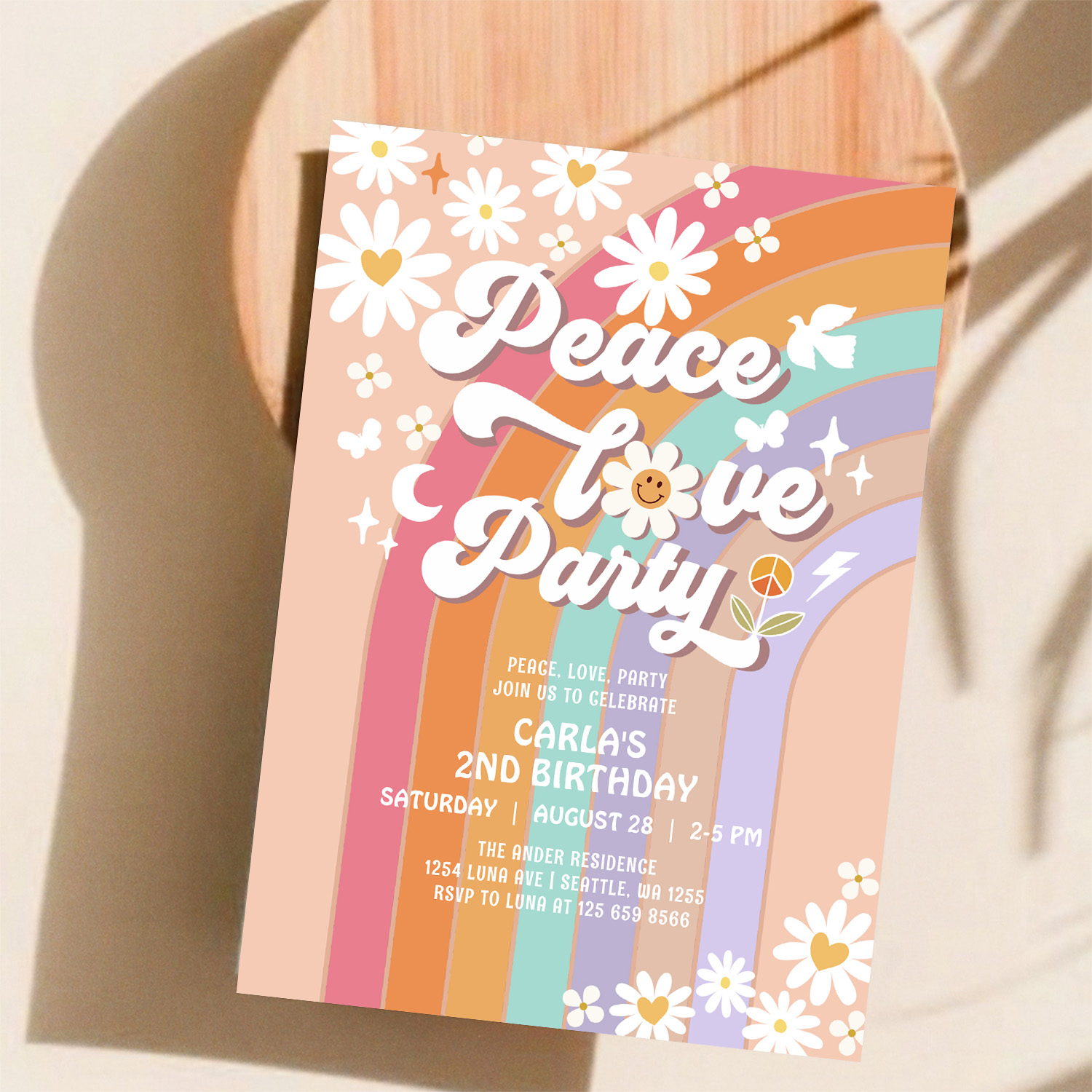 Peace Love Party Groovy Invite Hippie Birthday - Image 11