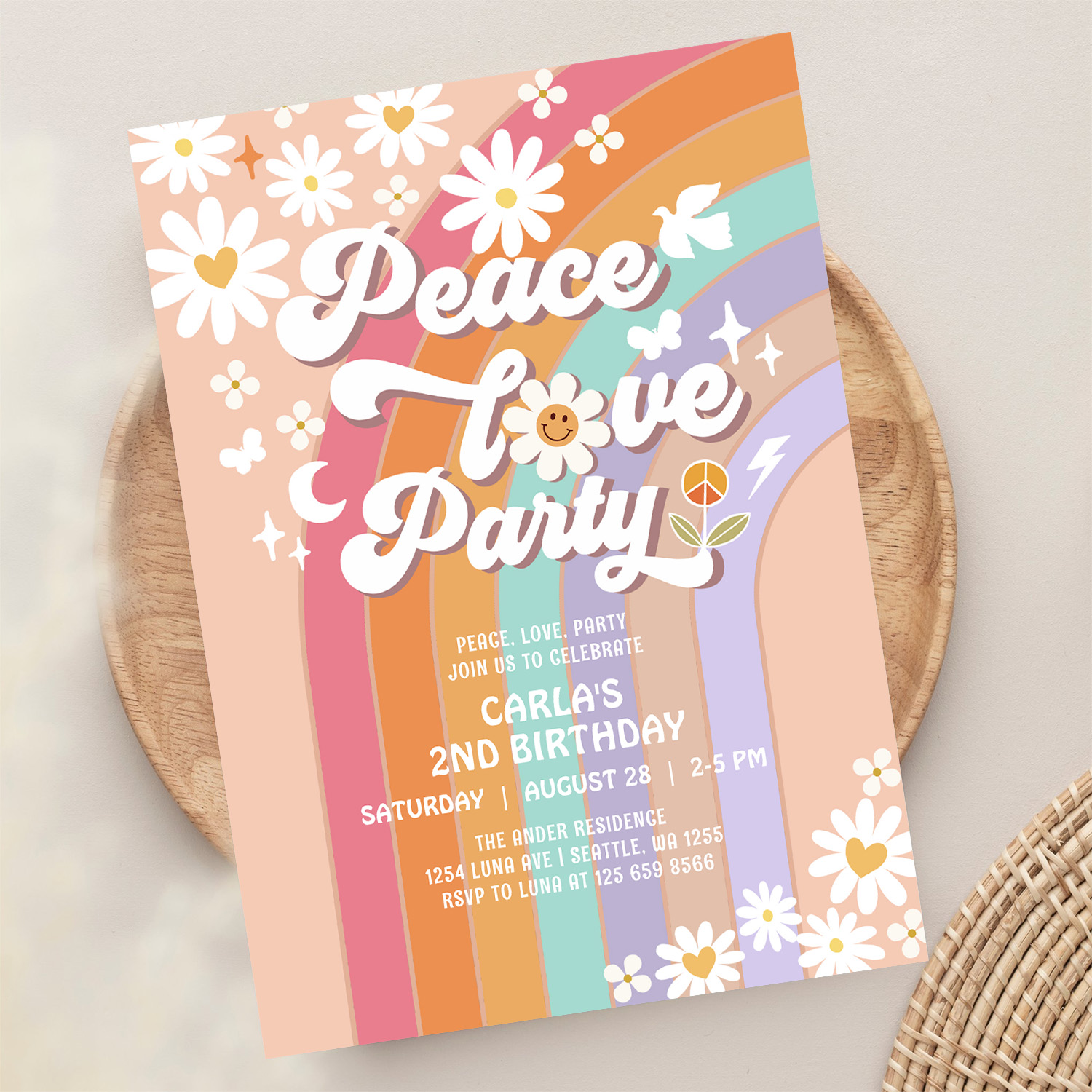 Peace Love Party Groovy Invite Hippie Birthday - Image 13