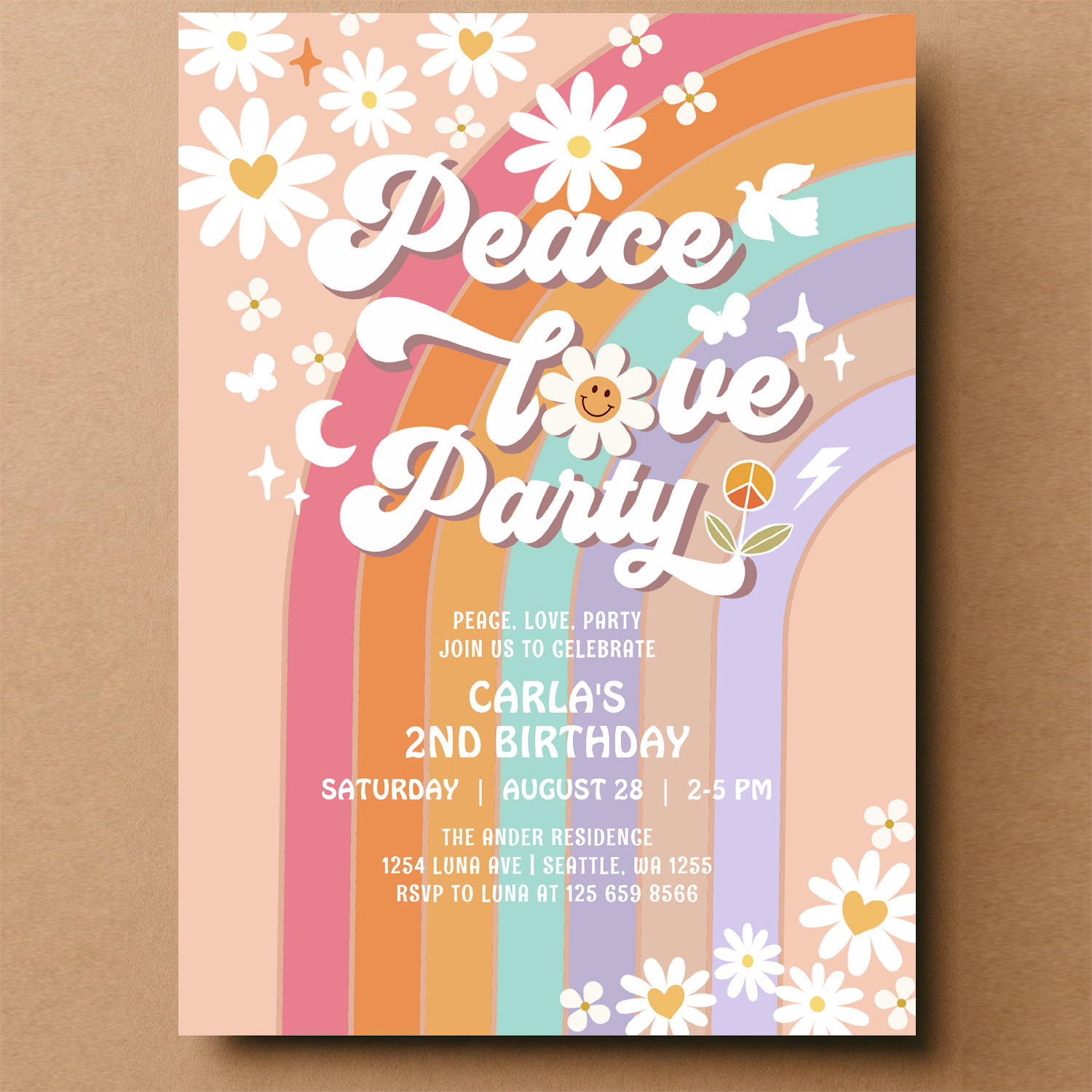 Peace Love Party Groovy Invite Hippie Birthday - Image 14