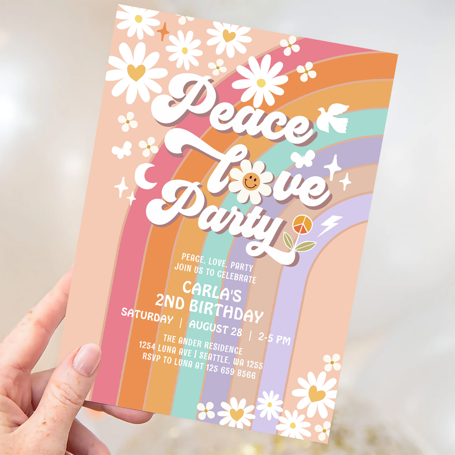 Peace Love Party Groovy Invite Hippie Birthday - Image 3