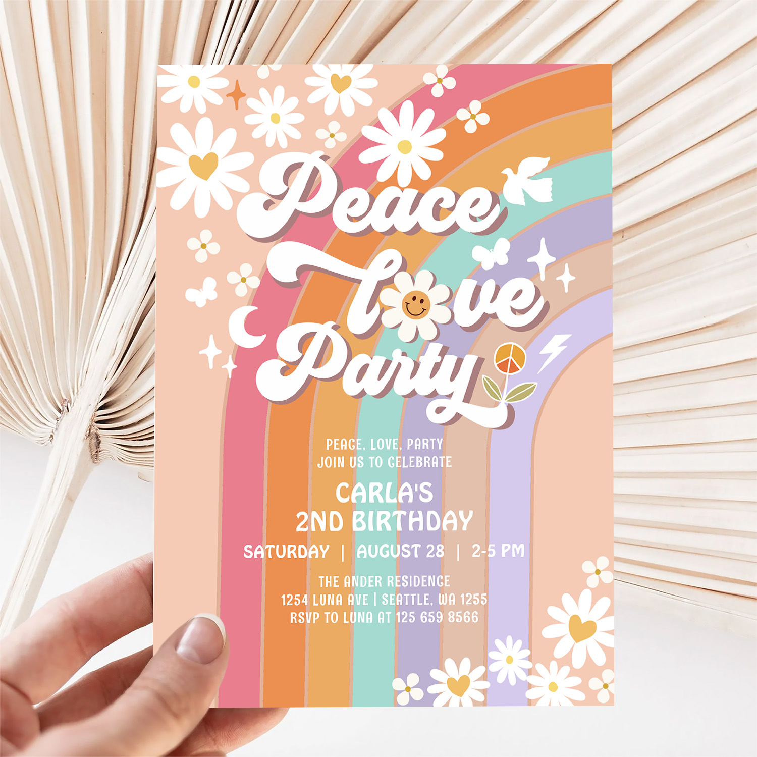 Peace Love Party Groovy Invite Hippie Birthday - Image 5
